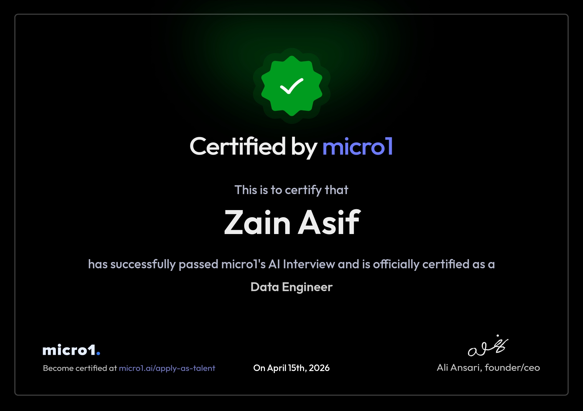 micro1 Data Engineer Certificate